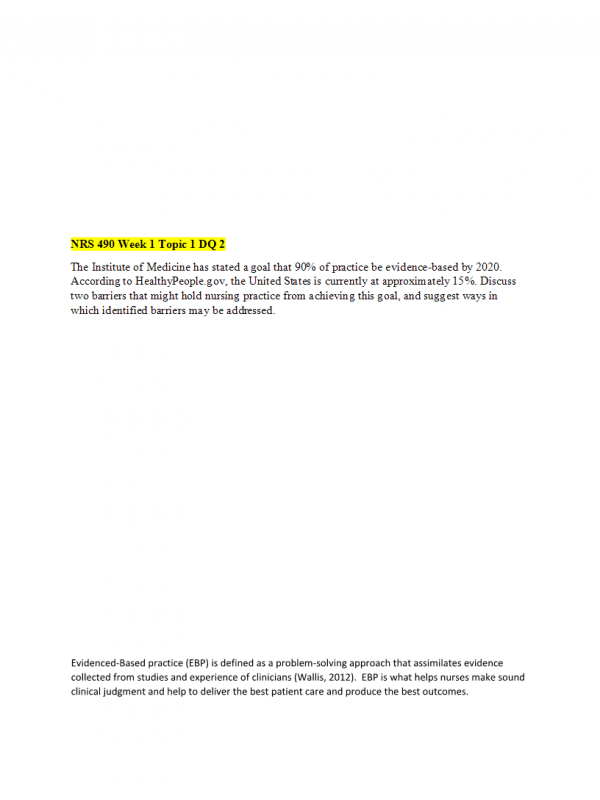 NRS 490 Topic 1 Discussion Question 2