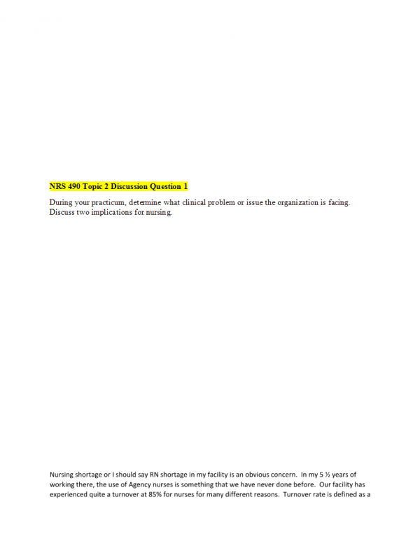 NRS 490 Topic 2 Discussion Question 1