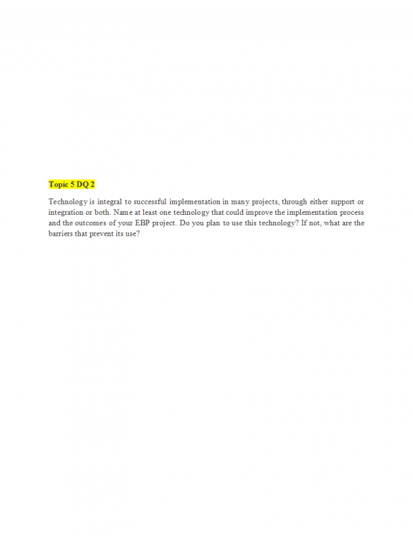 NRS 490 Topic 5 Discussion Question 2