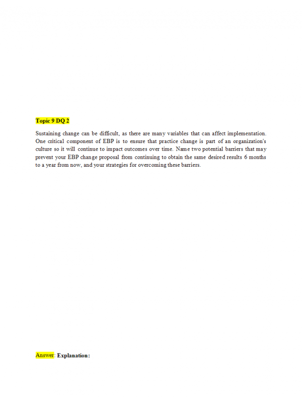 NRS 490 Topic 9 Discussion Question 2