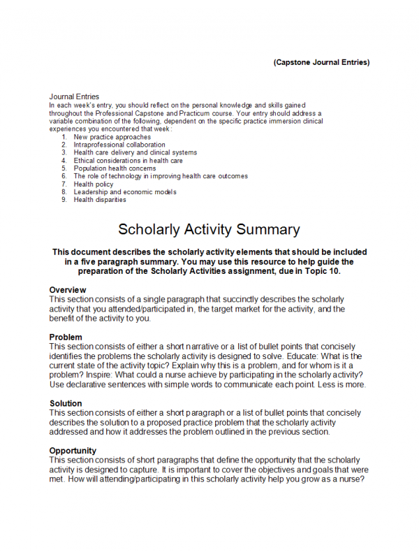 NRS 490 Topic 10 Material; Scholarly Activity - Summary Resource