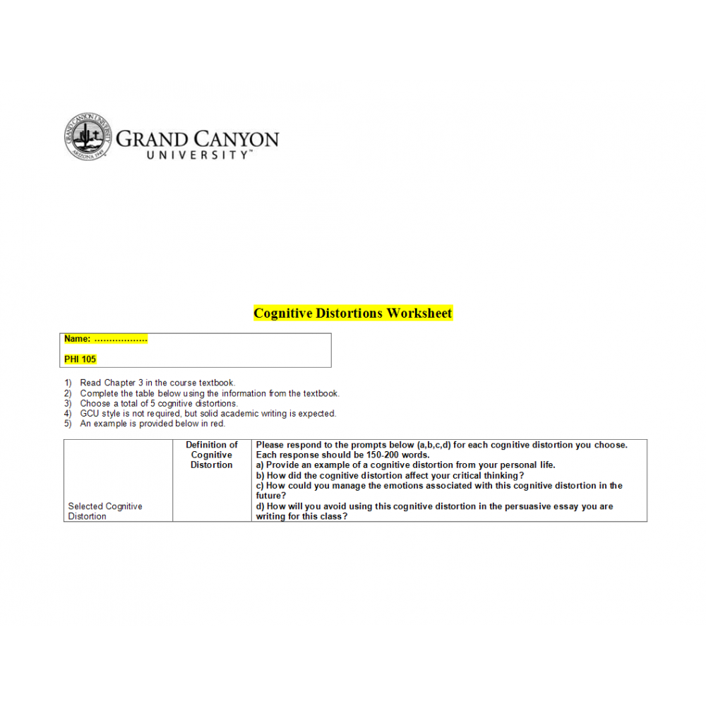 Cognitive Distortions Worksheets : Cognitive Restructuring