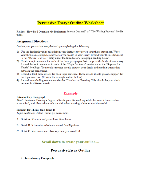 PHI 105 Topic 4 Assignment; Persuasive Essay; Outline Worksheet