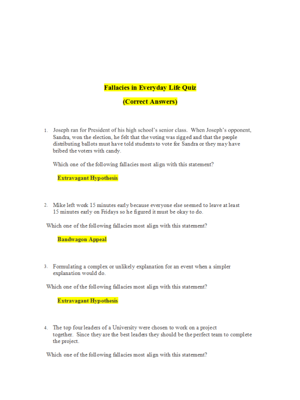 PHI 105 Topic 4 Quiz; Fallacies in Everyday Life Quiz 