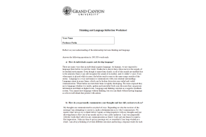 PHI 105 Topic 5 Assignment; Thinking and Language Reflection Worksheet