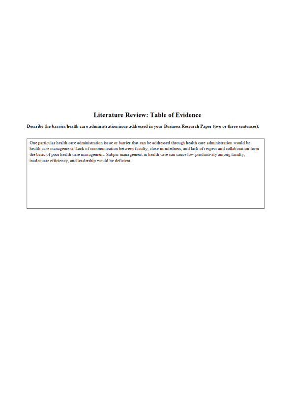 HLT 364 Topic 3 Assignment; Literature Review - Table of Evidence