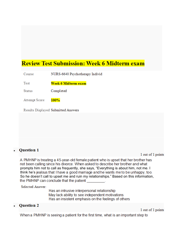 NURS 6640 Week 6 Midterm Exam75 out of 75 Points (100% Correct Solutions)