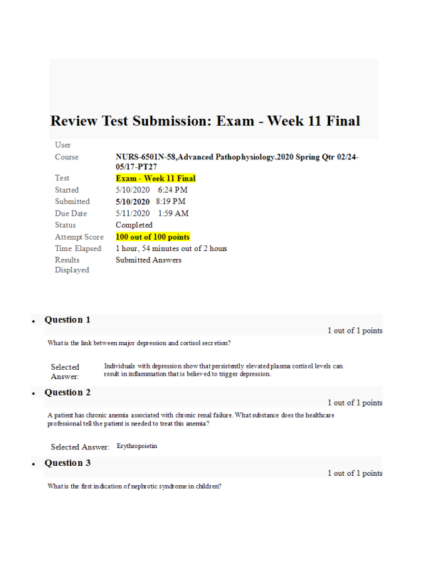NURS 6501N-58Week 11 Final ExamScore 100/100