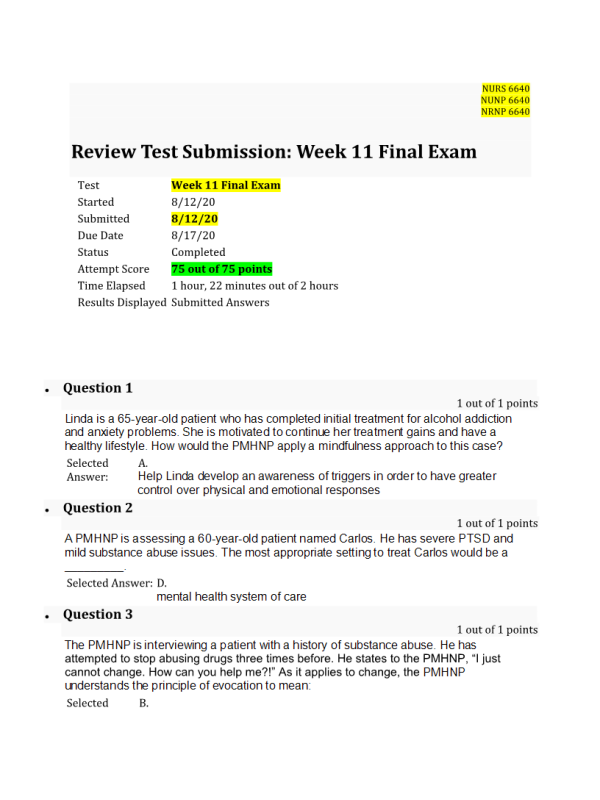 NURS 6640 Week 6 Midterm Exam75 out of 75 Points