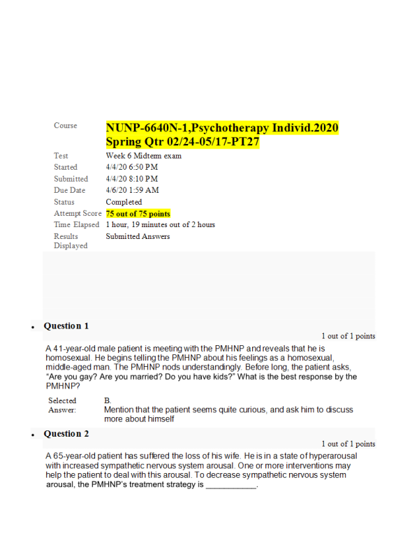 NURS 6640N-1, NUNP 6640N-1 Week 6 Midterm Exam75 out of 75 Points