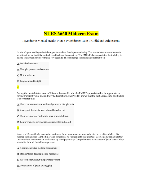 NURS 6660 Week 6 Midterm Exam (Fall Qtr)
