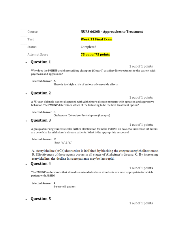 NURS 6630N; Exam - Week 11 Final (75 out of 75 Points Fall Quarter)