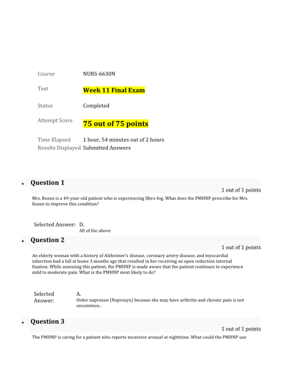 NURS 6630N; Exam - Week 11 Final (75 out of 75 Points Spring Qtr)