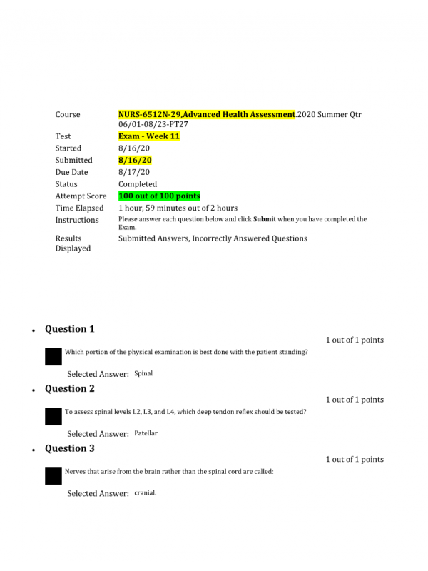 NURS 6512N-29 Week 11 Final Exam; 100 out of 100 Points