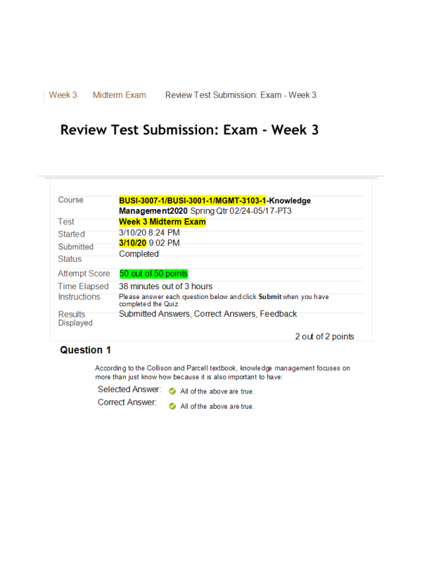 BUSI-3007-1, BUSI-3001-1, MGMT-3103-1; Week 3 Midterm50 out of 50 Points