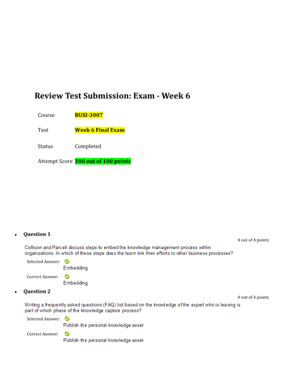 BUSI 3007; Week 6 Final Exam100 out of 100 Points