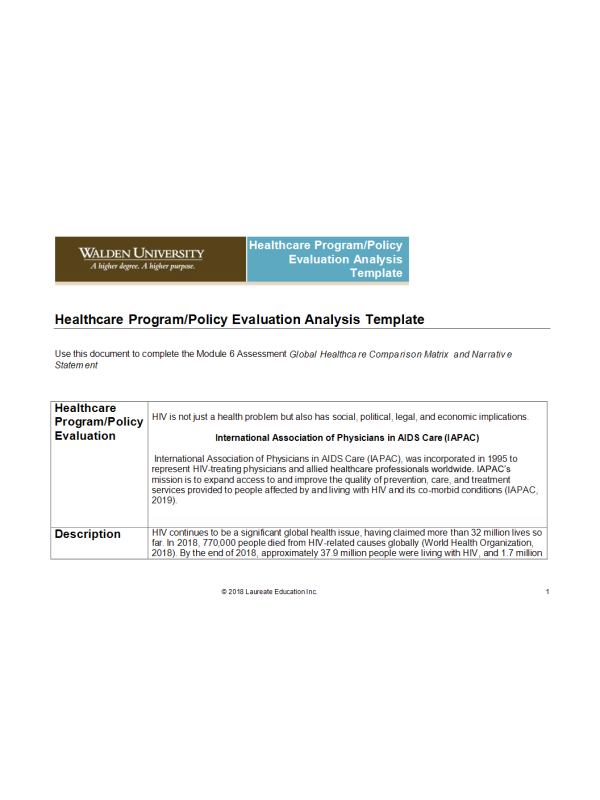 NURS 6050 Module 6 Assignment; Global Healthcare Comparison Matrix and Narrative Statement