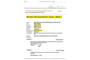 HLTH 4000-4, Intro to Hlth Mgt; Exam - Week 3 Midterm (100 out of 100 Points)
