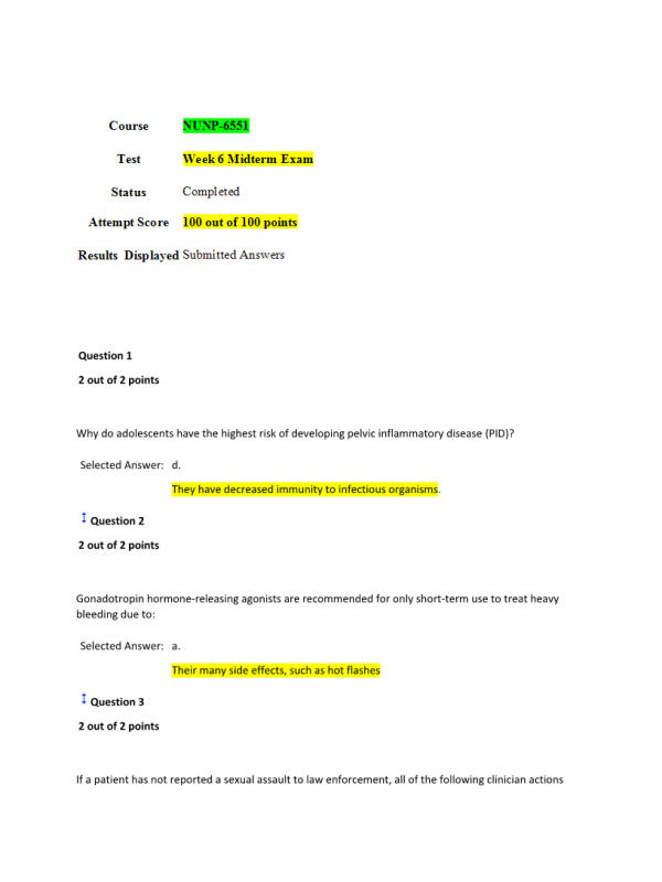 NUNP 6551 Week 6 Midterm ExamYear 2020
