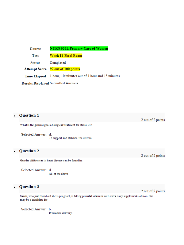 NURS 6551 Week 11 Final Exam (99 out of 100 Points Nov Term)