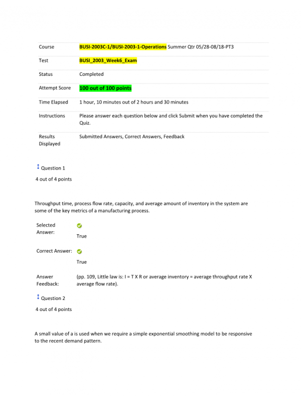BUSI 2003C-1, BUSI-2003-1; Week 6 Final Exam (100 out of 100 Points)Summer Quarter