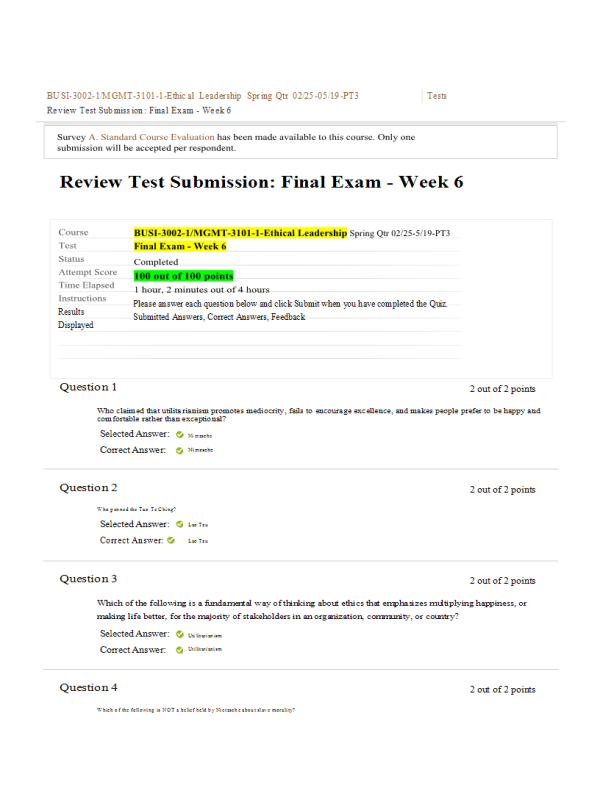 BUSI-3002-1, MGMT-3101-1; Week 6 Final Exam (100 out of 100 Points; Spring Quarter)