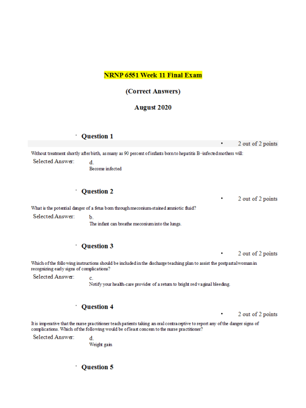 NRNP 6551 Week 11 Final Exam
