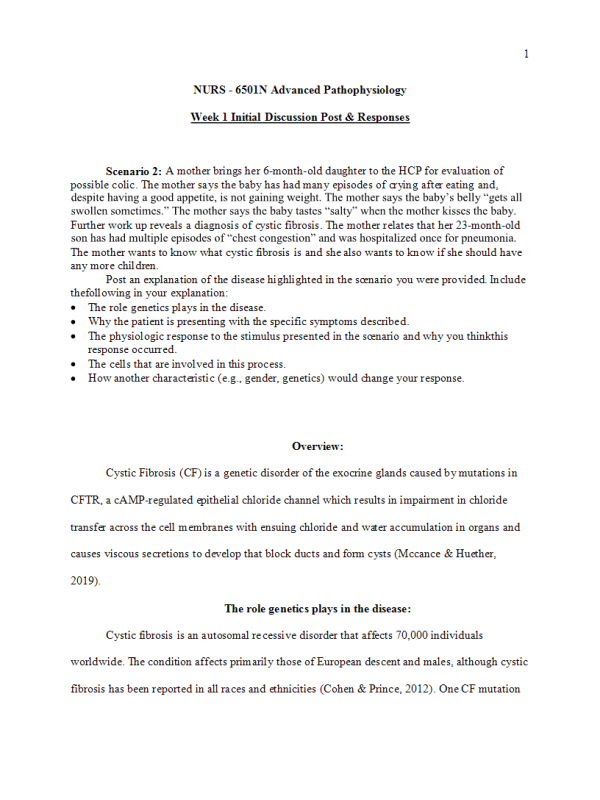 NURS 6501 Week 1 Discussion; Alterations in Cellular Processes - Scenario 2 (Initial Post, Responses)