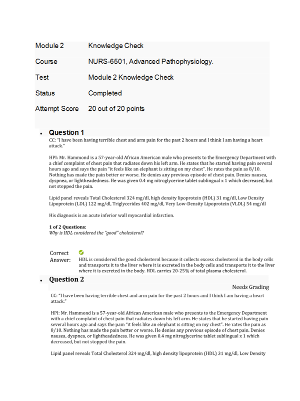 NURS 6501 Week 3 Knowledge Check; Cardiovascular and Respiratory Disorders