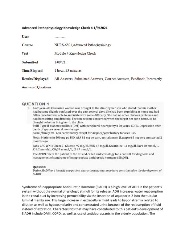 NURS 6501 Week 6 Knowledge Check; Endocrine Disorders