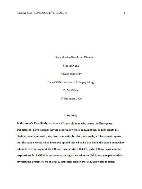 NURS 6501 Week 10 Assignment; Case Study Analysis - Reproductive Health and Disorders