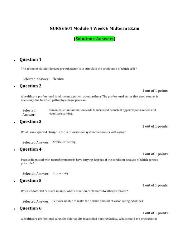 NURS 6501 Week 6 Midterm Exam
