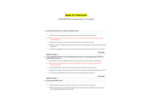 COUN 6306 Ethics and Legal Issues; Week 10 Final Exam (Score 25 out of 25 Points)