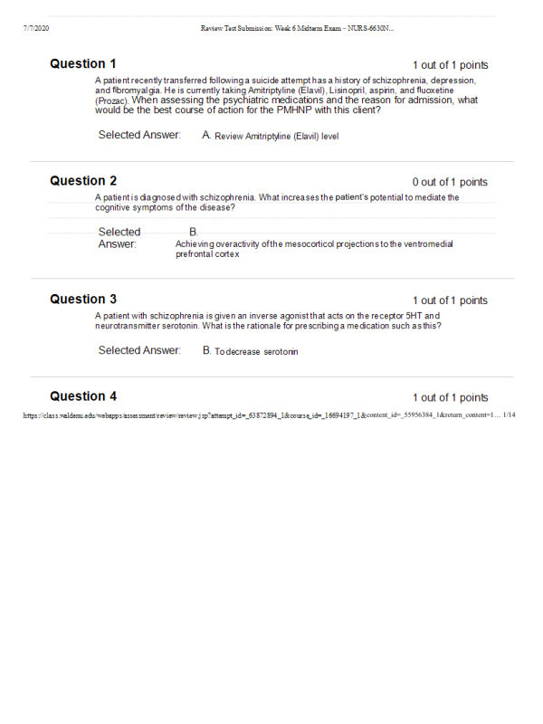 NURS 6630N-14,Approaches to TreatmentMidterm Exam - Week 6