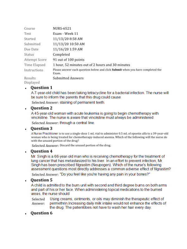 NURS 6521 Week 11 Final Exam