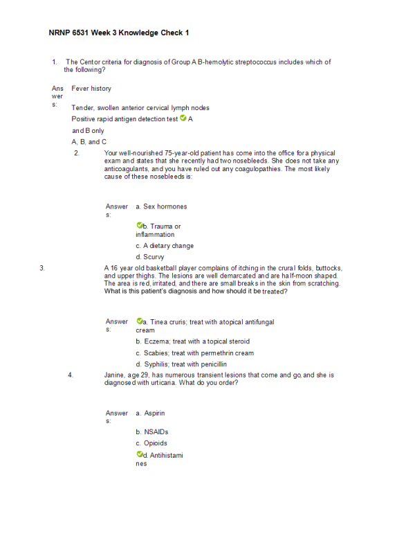 NRNP 6531 Week 3 Knowledge Check; Advanced Nursing Practice Competencies, Knowledge Check