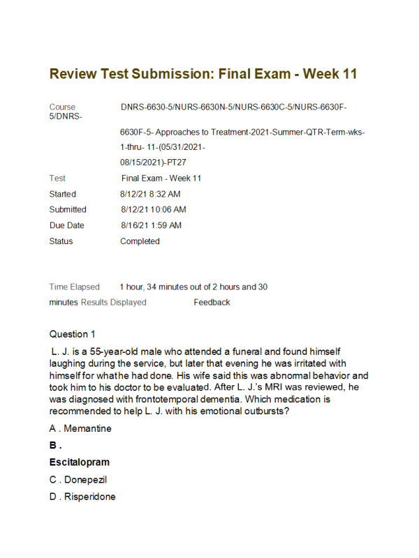 DNRS 6630-5, NURS-6630N-5, NURS-6630C-5, NURS-6630F-5, DNRS-6630F-5 Week 11 Final Exam