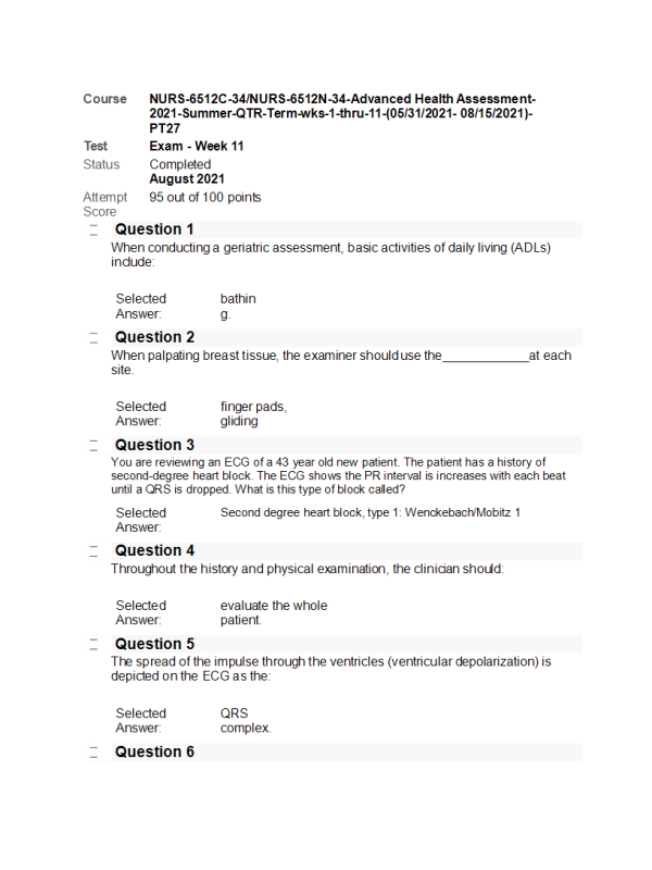 NURS 6512C-34, NURS-6512N-34, Week 11 Final Exam