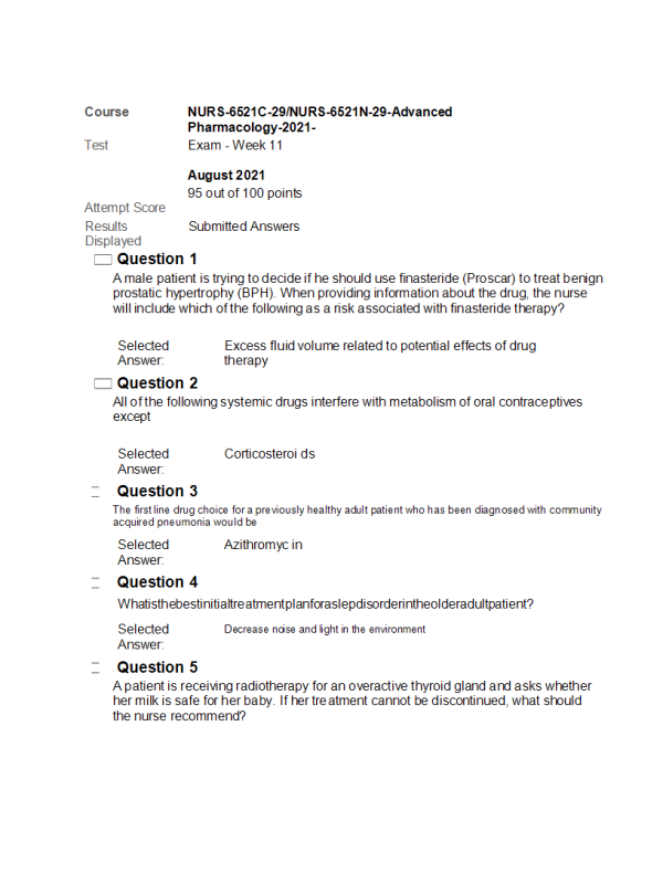 NURS 6521 Week 11 Final Exam