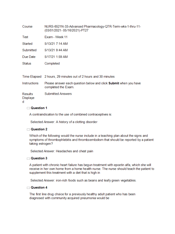 NURS 6521N Week 11 Final Exam