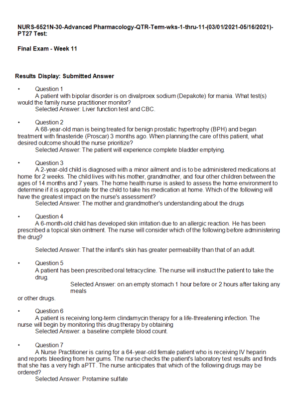 NURS 6521N-30, Week 11 Final Exam