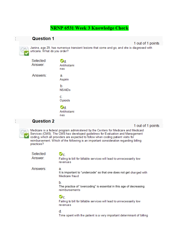 NRNP 6531 Week 3 Knowledge Check; Advanced Nursing Practice Competencies, Integumentary, and HEENT ConditionsFall Qtr
