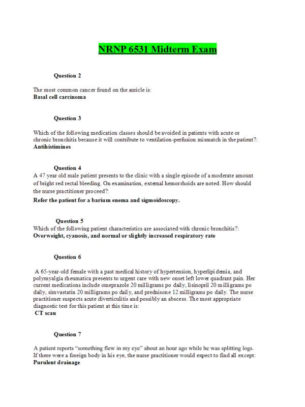 NRNP 6531 Week 6 Midterm Exam