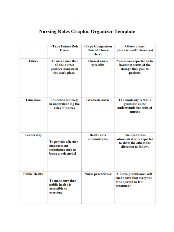 NUR 513 Topic 2 Assignment; Nursing Roles Graphic Organizer Template: Year 2021