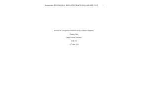 NUR 550 Topic 4 Assignment; Benchmark - Part A; Population Health Research and PICOT Statement
