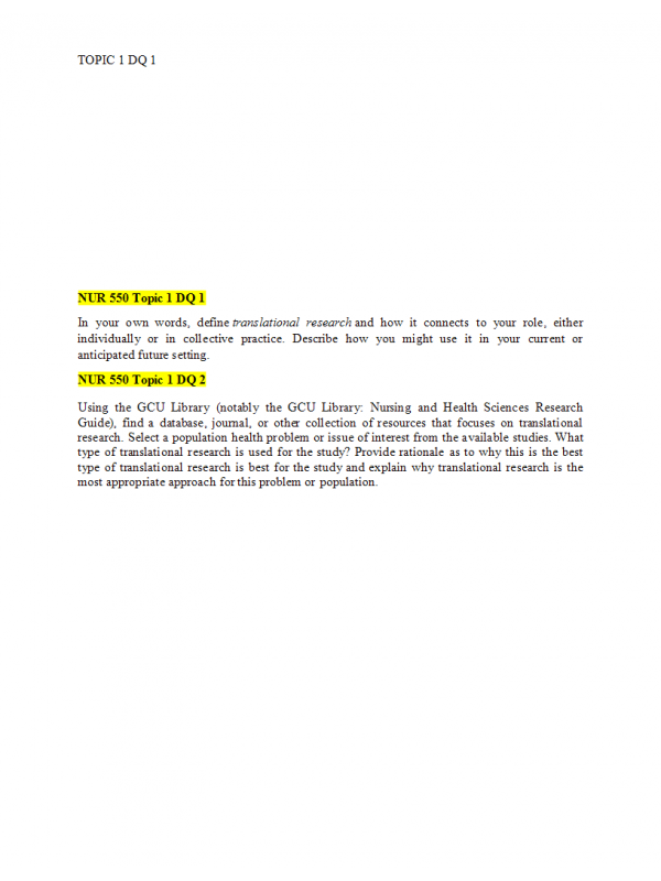 NUR 550 Topic 1 DQ 1 plus DQ 2 (Responses Included) NUR 550 Topic 1 DQ 1 plus DQ 2 (Responses Included)