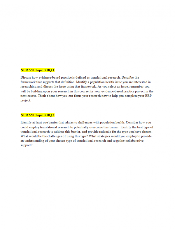 NUR 550 Topic 3 DQ 1 plus DQ 2 (Responses Included) NUR 550 Topic 3 DQ 1 plus DQ 2 (Responses Included)