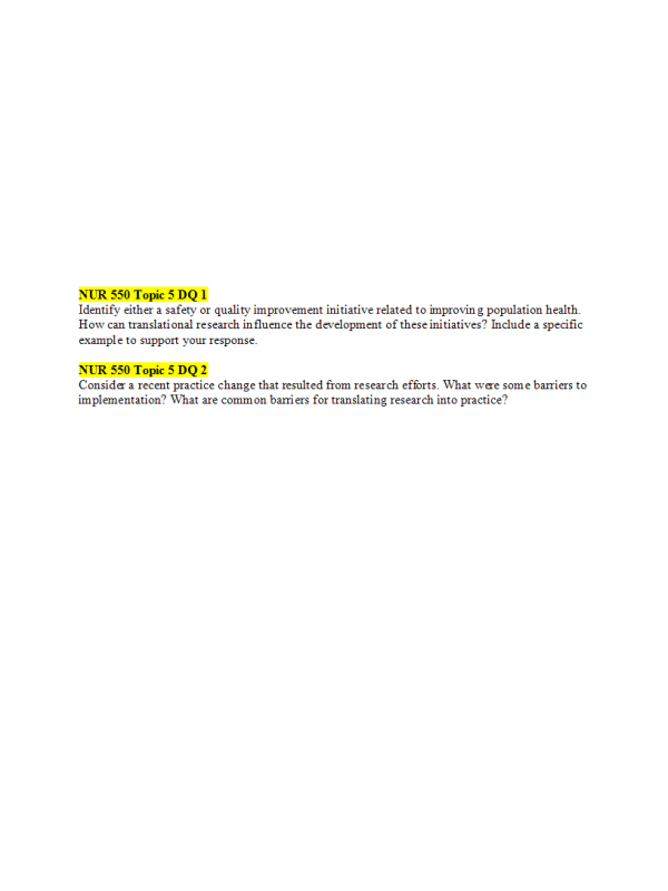 NUR 550 Topic 5 DQ 1 plus DQ 2 (Responses Included) NUR 550 Topic 5 DQ 1 plus DQ 2 (Responses Included)