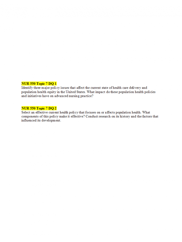 NUR 550 Topic 7 DQ 1 plus DQ 2 (Responses Included) NUR 550 Topic 7 DQ 1 plus DQ 2 (Responses Included)