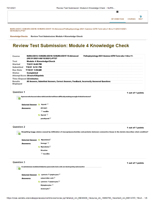 NURS-6501C-10, NURS-6501N-10, NURS-6501F-10 Module 4 Knowledge Check